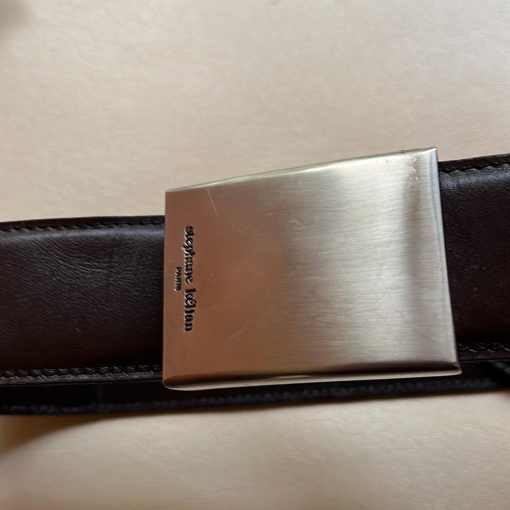 Stephane Kelian Black Leather Belt with Brushed Silver Buckle